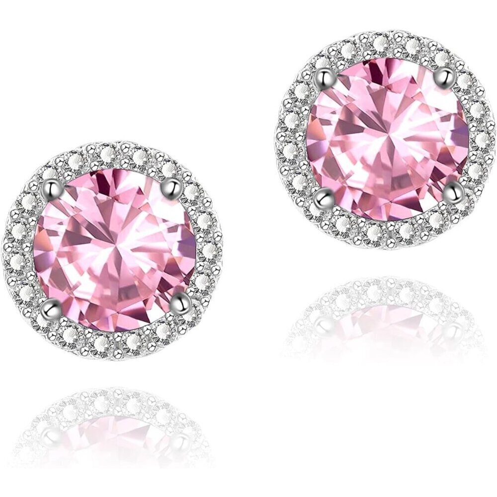 Women's Round Pink Birthstone Elegant Mall Dainty Halo Cubic Zirconia Earring